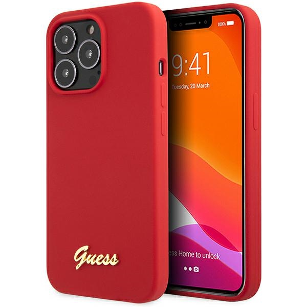 Viedtālruņa apvalks Guess GUHCP13XLSLMGRE iPhone 13 Pro Max 6.7" sarkana/bordo cietais apvalks Silikona Vintage Zelta Logotips