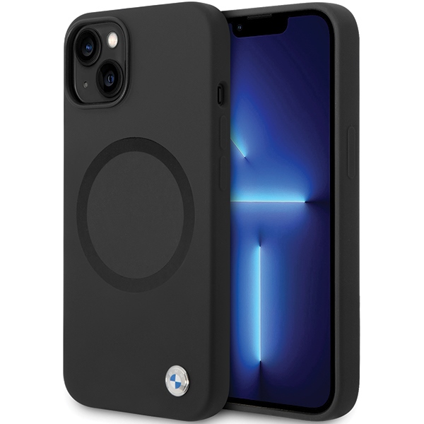 BMW BMHMP14SSILBK2 viedtālruņa apvalks iPhone 14 - melns Signature Liquid Silicone MagSafe