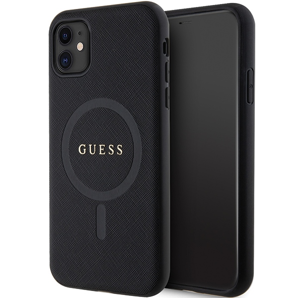Guess GUHMN61PSAHMCK apvalks iPhone 11 / Xr - melns Saffiano MagSafe