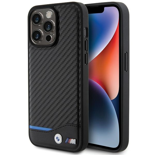 BMW Ādas Carbon viedtālruņa apvalks iPhone 15 Pro Max - melns