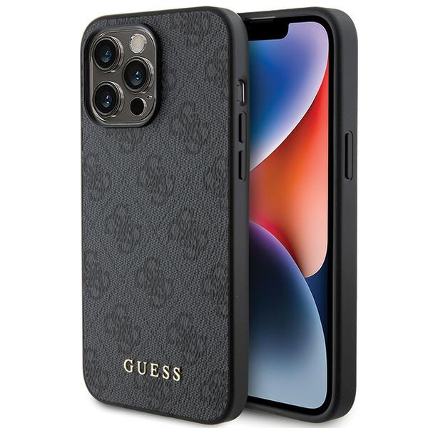 Guess 4G Metal Gold Logo viedtālruņa apvalks iPhone 15 Pro – pelēks