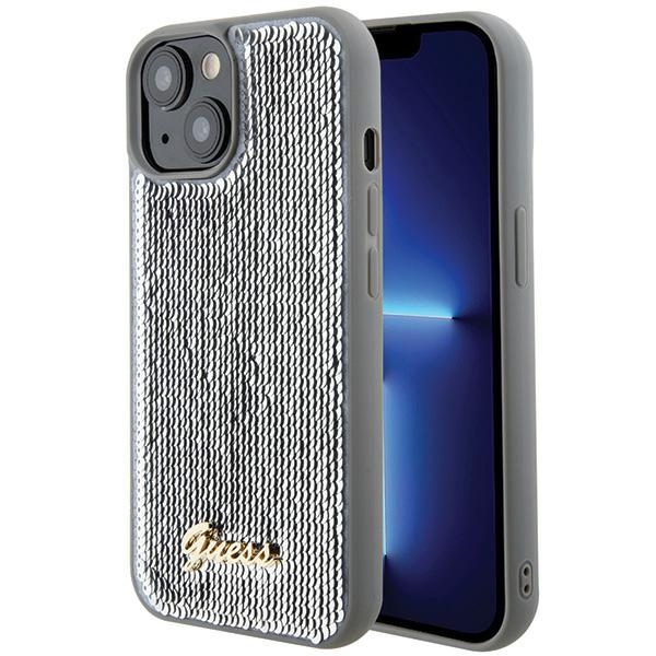 Guess Sequin Script Metal viedtālruņa apvalks iPhone 15 - sudraba