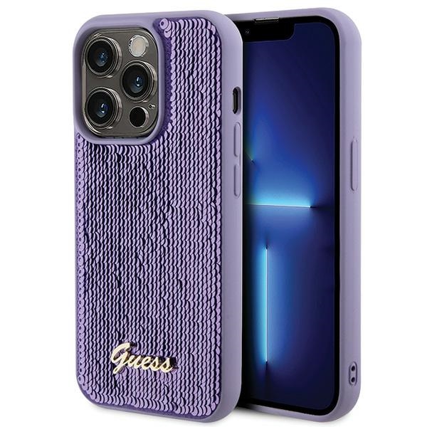 Guess Sequin Script Metal viedtālruņa apvalks iPhone 15 Pro Max - violets