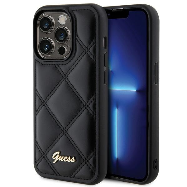 Guess Quilted Metal Logo viedtālruņa apvalks iPhone 15 Pro Max - melns