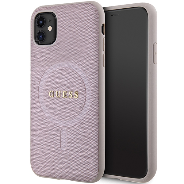 Guess GUHMN61PSAHMCP viedtālruņa apvalks iPhone 11 / Xr - rozā Saffiano Magnētiskais