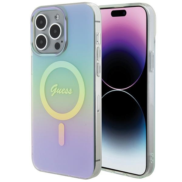 Guess IML Iridescent Magnētiskais viedtālruņa apvalks iPhone 15 Pro - tirkīza