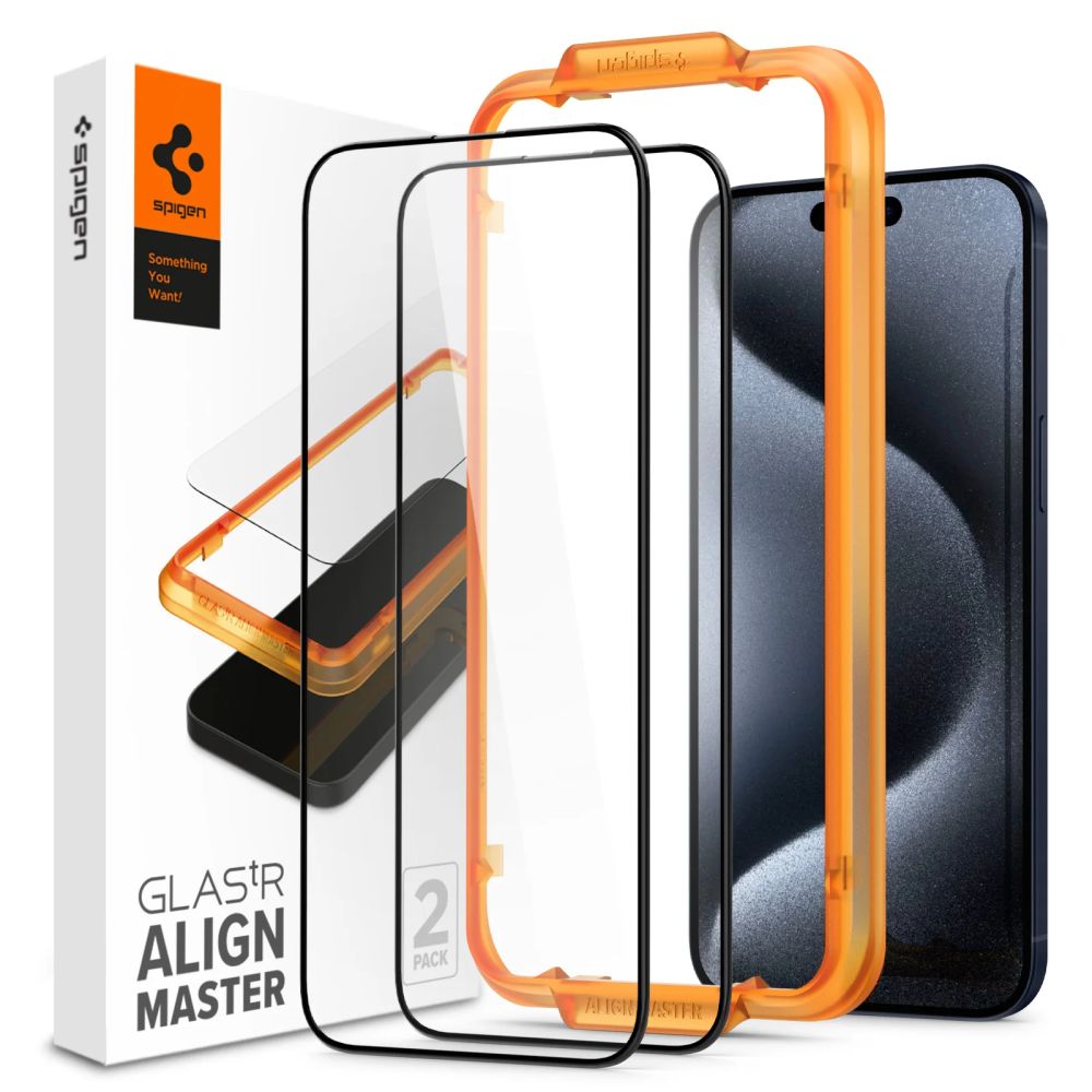 Spigen ALM Glass FC rūdītais stikls iPhone 15 Pro - melns 2 gab.