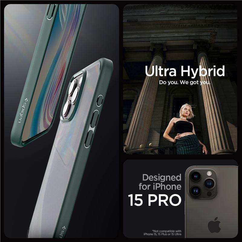 Spigen Ultra Hybrid viedtālruņa apvalks iPhone 15 Pro - tumši zaļš