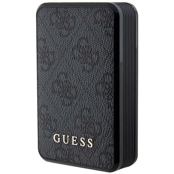 Guess Portatīvais lādētājs 18W GUPB10DP4GEGK 10000mAh melna/melna 4G Ādas Metāla Logotips