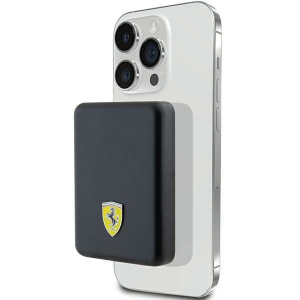 Portatīvais lādētājs Ferrari Metāla logotips Magnētiskais 15W 5000mAh - melna