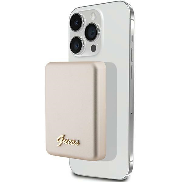 Magnētiskā indukcijas uzlādes ierīce Guess MagSafe Metal Script Logo 5W 3000mAh (zelta)