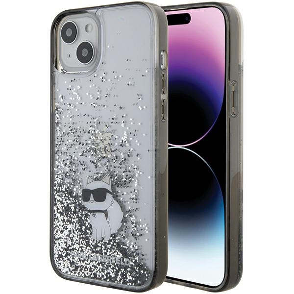 Karl Lagerfeld Šķidrs mirdzošs Choupette apvalks iPhone 15 Plus - caurspīdīgs