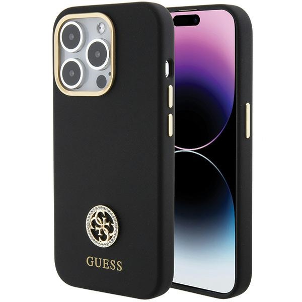 Guess silikona Logo Strass 4G viedtālruņa apvalks iPhone 15 Pro - melns