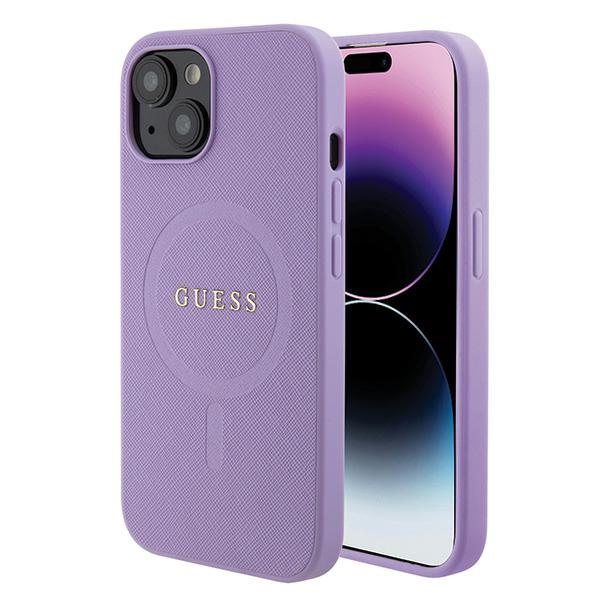 Guess Saffiano magnētiskais viedtālruņa apvalks iPhone 15 Plus - violets