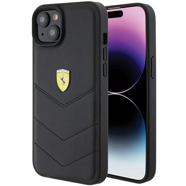 Ferrari FEHCP15MRDUK viedtālruņa apvalks iPhone 15 Plus 6.7" melns/melns ciets ar stepētu metāla logotipu