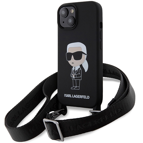 Karl Lagerfeld KLHCP15SSCBSKNK iPhone 15 6.1" cietais apvalks melns/melns Crossbody Silikona Ikonik