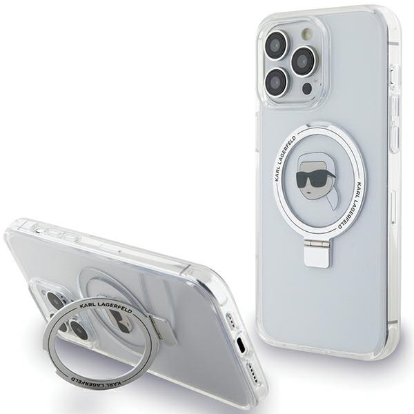 Karl Lagerfeld KLHMP15LHMRSKHH iPhone 15 Pro 6.1" balts/balts cietais apvalks ar gredzena statīvu Karl Head Magnētiskais