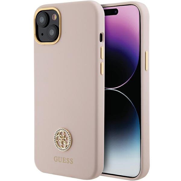 Guess silikona viedtālruņa apvalks ar logo Strass 4G iPhone 15 - gaiši rozā