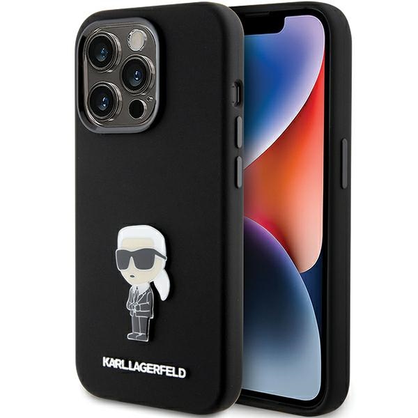 Karl Lagerfeld Silikona Ikonik Metal Pin apvalks viedtālrunim iPhone 15 Pro - melns