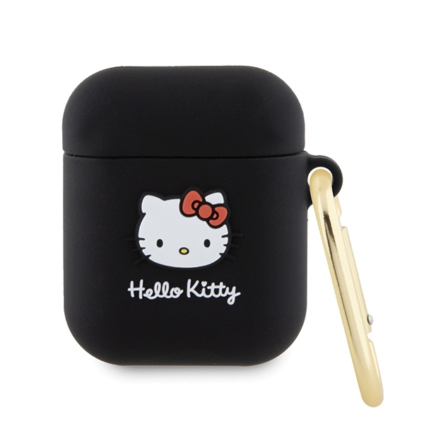 Hello Kitty silikona 3D Kitty galvas apvalks AirPods 1/2 - melns