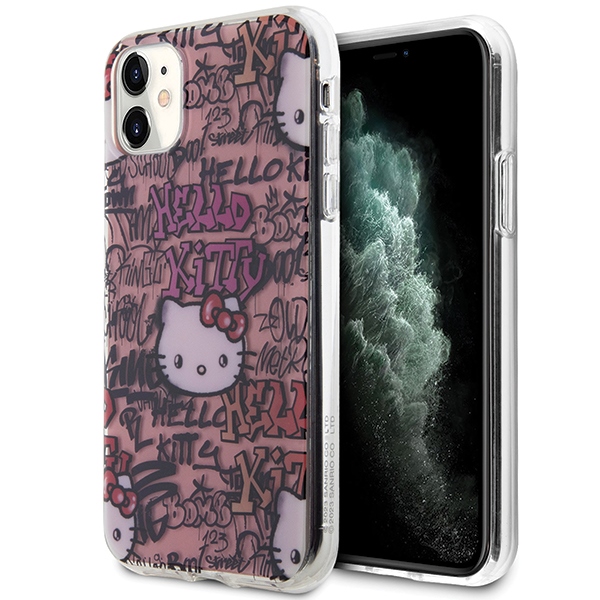Hello Kitty IML grafiti viedtālruņa apvalks iPhone 11 / Xr - rozā