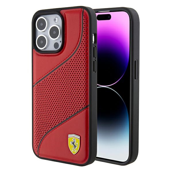 Ferrari Perforētās viļņu metāla logotips viedtālruņa apvalks iPhone 15 Pro - sarkans