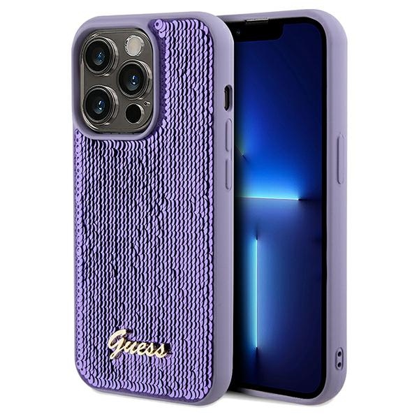 Guess Sequin Script Metal viedtālruņa apvalks iPhone 14 Pro Max – violets