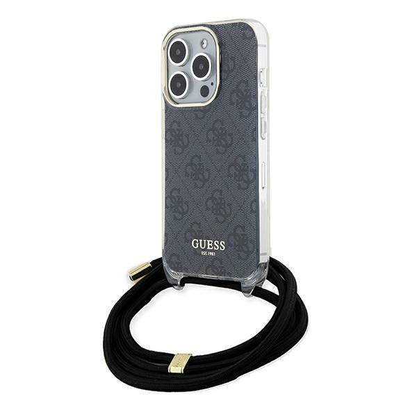 Guess Crossbody Cord 4G Print viedtālruņa apvalks iPhone 15 Pro – melns