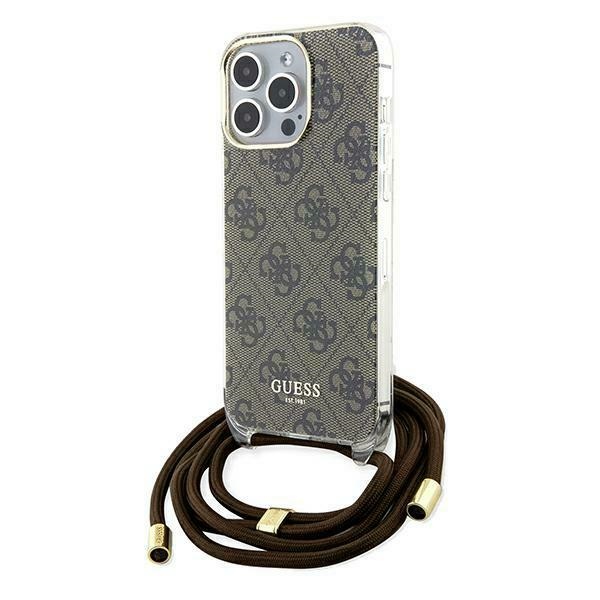 Guess Crossbody Cord 4G Print viedtālruņa apvalks iPhone 15 Pro – brūns