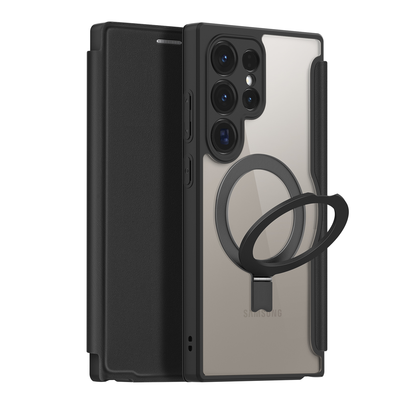 Dux Ducis Skin X Pro apvalks ar atloku un magnētisko gredzenu Samsung S24 Ultra - melns