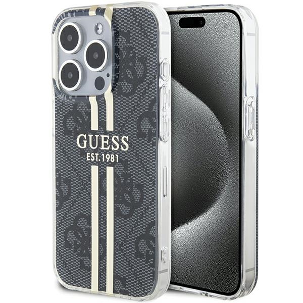 Guess IML 4G Gold Stripe viedtālruņa apvalks iPhone 15 Pro - melns