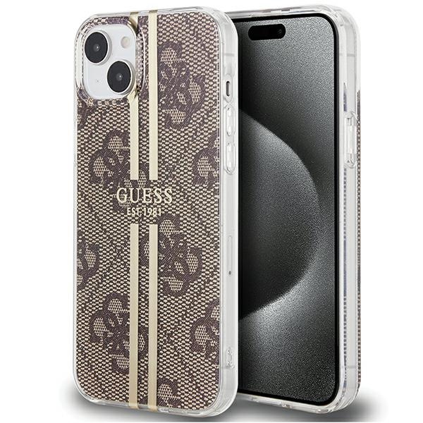 Guess IML 4G Gold Stripe viedtālruņa apvalks iPhone 15 Plus / 14 Plus - brūns