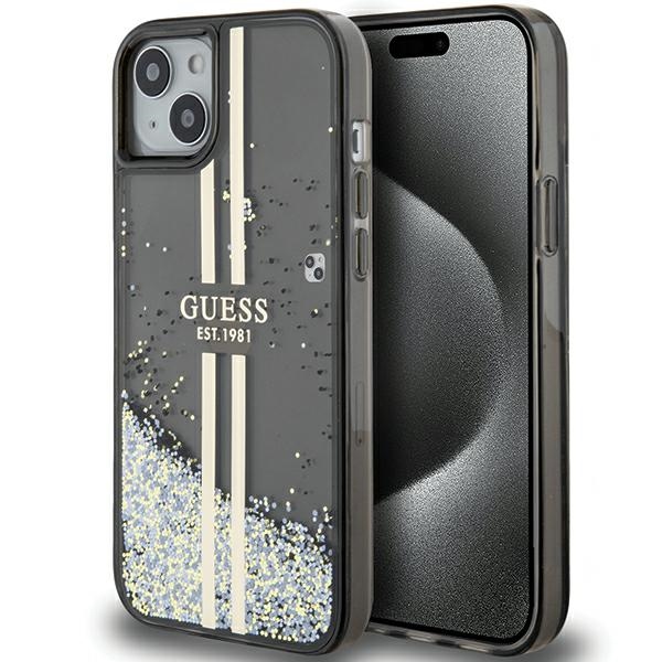 Guess Liquid Glitter Gold Stripes viedtālruņa apvalks iPhone 15 / 14 / 13 - melns