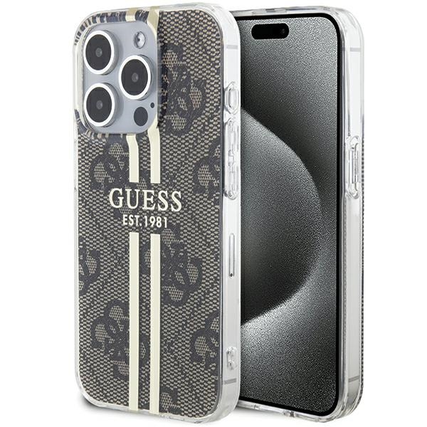Guess IML 4G Gold Stripe apvalks iPhone 15 Pro Max - brūns