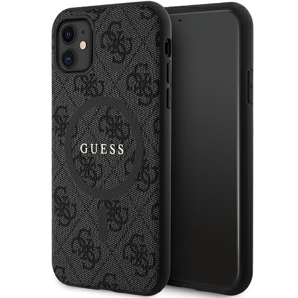 Guess GUHMN61G4GFRK iPhone 11 6.1" XR melns kvetasis apvalks 4G Kolekcija Ādas Metāla Logo MagSafe - melns