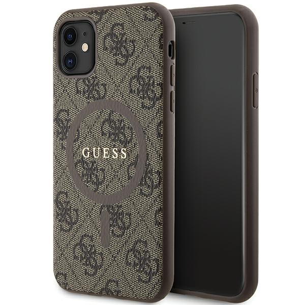 Guess GUHMN61G4GFRW iPhone 11 6.1" / Xr brūns/brūns cietais apvalks 4G kolekcija ādas metāla logotips Magnētiskais