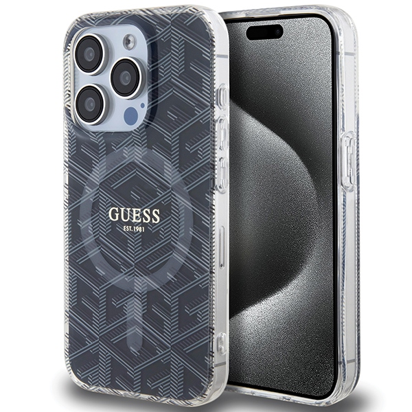 Guess IML GCube Magnētiskais apvalks iPhone 15 Pro - melns