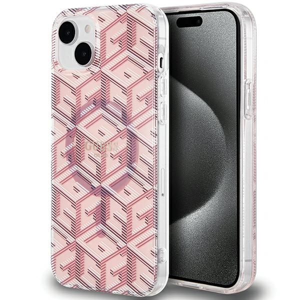 Guess IML GCube Magnētiskais viedtālruņa apvalks iPhone 15 Plus / 14 Plus - rozā