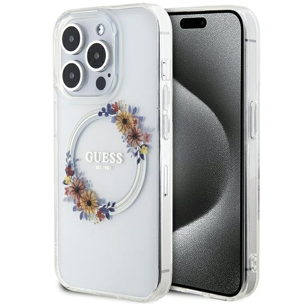 Guess IML Flowers Wreatch MagSafe viedtālruņa apvalks iPhone 15 Pro Max - caurspīdīgs