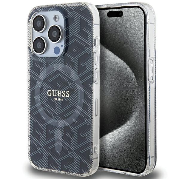 Guess IML GCube MagSafe viedtālruņa apvalks iPhone 15 Pro Max - melns