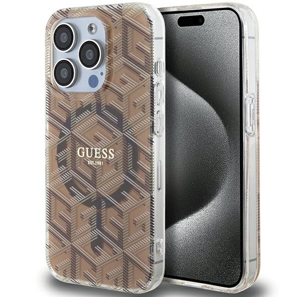 Guess IML GCube MagSafe viedtālruņa apvalks iPhone 15 Pro Max - brūns