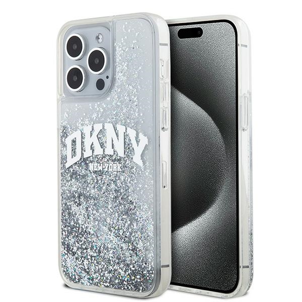 DKNY šķidrā spīduma lielā logotipa viedtālruņa apvalks iPhone 15 Pro - balts