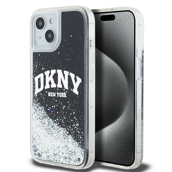 DKNY šķidrā spīduma lielā logotipa viedtālruņa apvalks iPhone 15 Plus / 14 Plus - melns