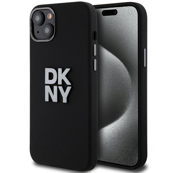 DKNY Šķidrs silikona metāla logotips viedtālruņa apvalks iPhone 15/14/13 - melns