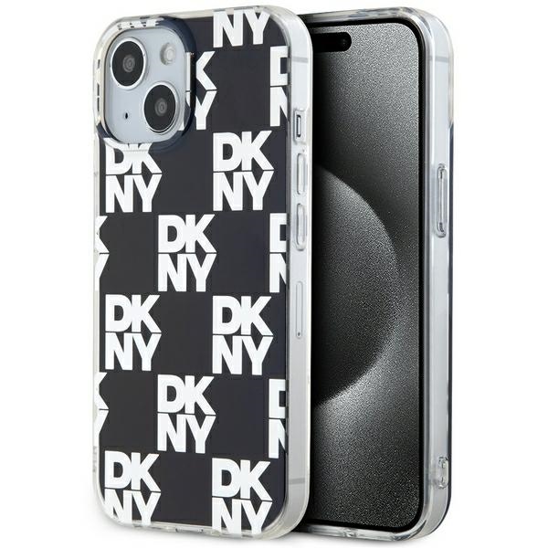 DKNY IML rūtainais mono raksts viedtālruņa apvalks iPhone 15 Plus / 14 Plus - melns