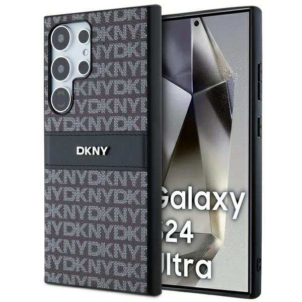 DKNY ādas Mono Stripe un Metal Logo viedtālruņa apvalks Samsung Galaxy S24 Ultra - melns
