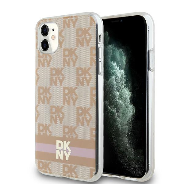 DKNY IML rūtainais mono raksts un drukātas svītras magnētiskais viedtālruņa apvalks iPhone 11 / Xr - rozā