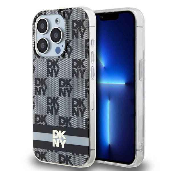 DKNY IML rūtainais mono raksts un drukātas svītras magnētiskais viedtālruņa apvalks iPhone 13 Pro / 13 - melns