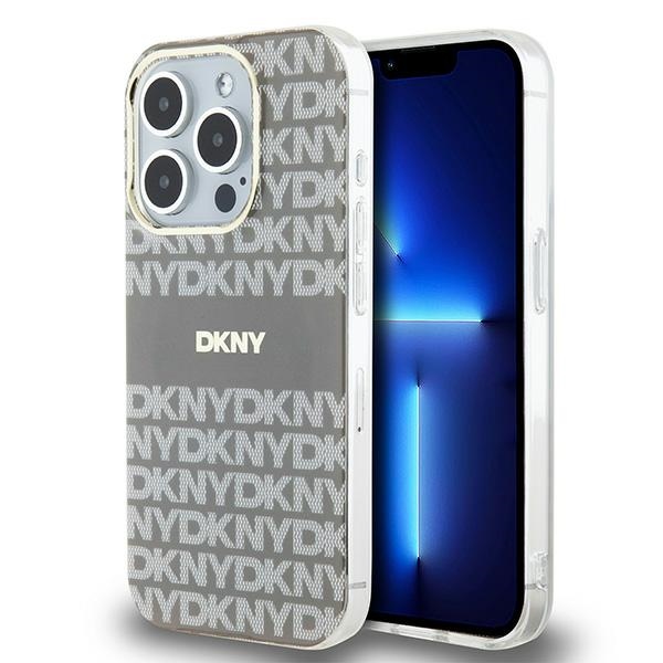 DKNY IML mono un svītrainais magnētiskais viedtālruņa apvalks iPhone 15 Pro – bēšs