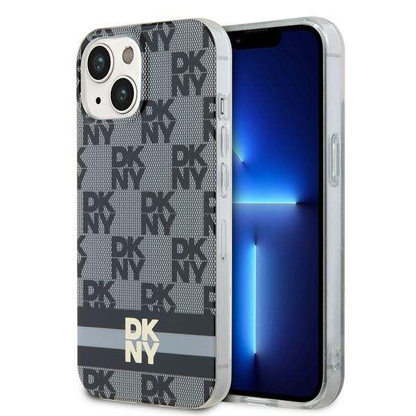 DKNY IML rūtainais mono raksts un drukātas svītras Magnētiskais viedtālruņa apvalks iPhone 15 Plus / 14 Plus - melna